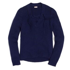NWT. J. Crew Factory Lace-up Cotton Linen Sweater. Navy Blue. Size Small.